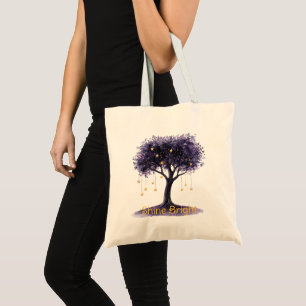 Tote Bag Étoiles Dorées de l'Arbre Violet Brillent Fort