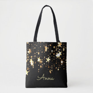 Tote Bag Étoiles élégantes, noires, d'or, personnalisées