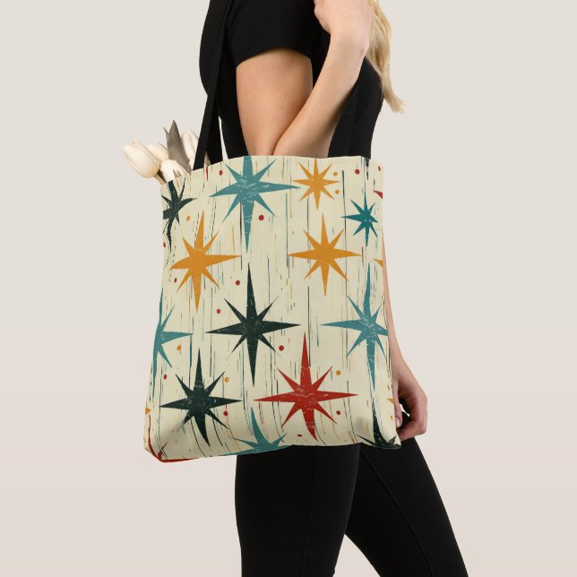 Tote Bag Etoiles modernes du milieu du siècle Motif Turquoi (De près)