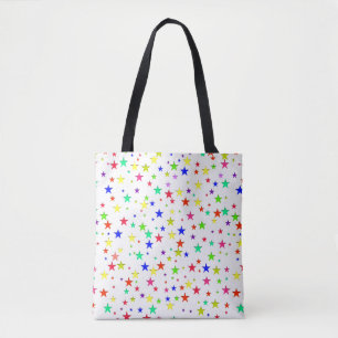 Tote Bag Étoiles multicolores tendance sur fond blanc
