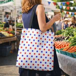 Tote Bag Étoiles rouges et bleues patriotiques sur fond bla