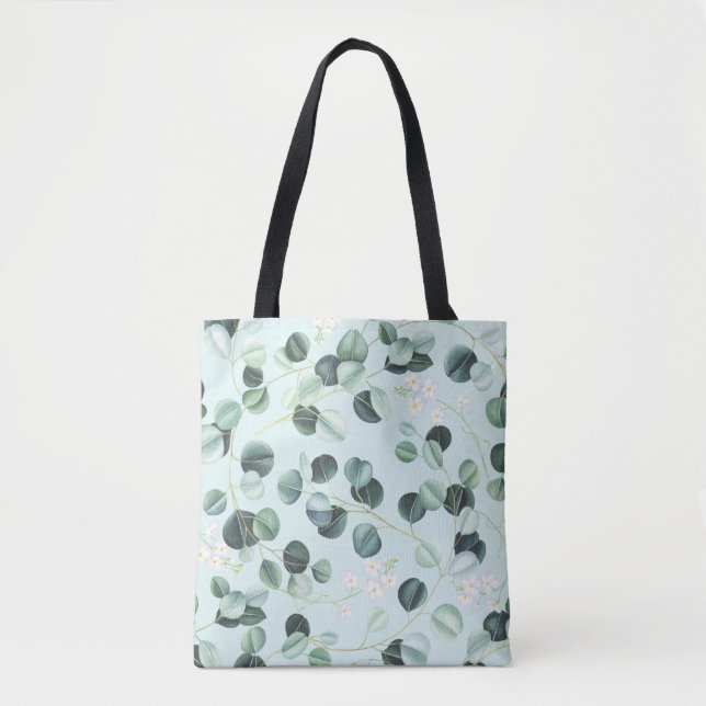 Tote Bag Eucalyptus Bliss : Motif d'aquarelle turquoise. (Devant)