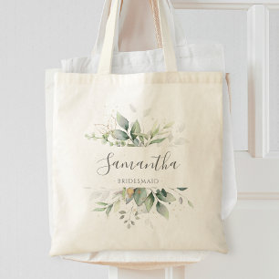 Tote Bag Eucalyptus Greenery Gold Leaves Elegant Bridesmaid