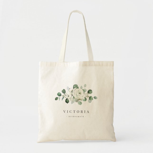 Tote Bag Eucalyptus Verdure blanche fleurie rustique brides (Devant)