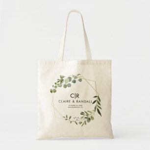 Tote Bag Éucalyptus vert géométrique or