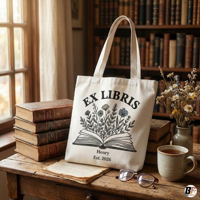 Tote Bag Ex Libris Personalized Book Lover Wildflower Aesth (Créateur téléchargé)