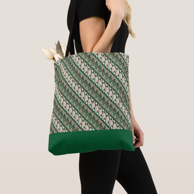 Tote Bag Exclusif Batik Parang Deux Tone Motif vert (De près)
