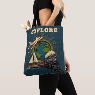 Tote Bag Explore the World Vintage Design