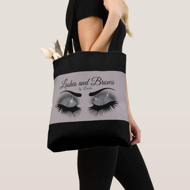 Tote Bag Eyelashes et Brosses - Smokey Grey Silver (De près)