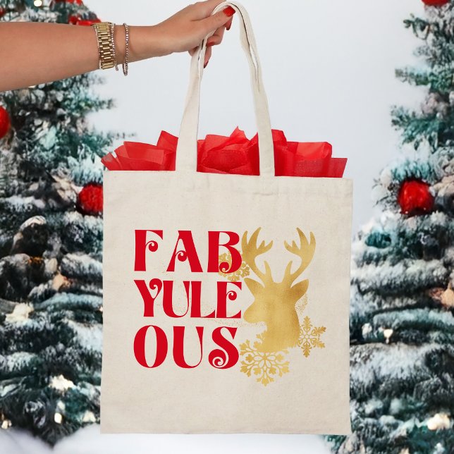 Tote Bag Fab-Yule-Ous Christmas Reindeer Red & Gold (Créateur téléchargé)