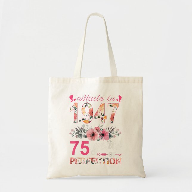 Tote Bag Fabriqué En 1947 Floral 75 Ans 75e Anniversaire Ca (Devant)
