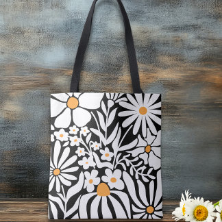 Tote Bag Fabulous Floral Black and White Abstract