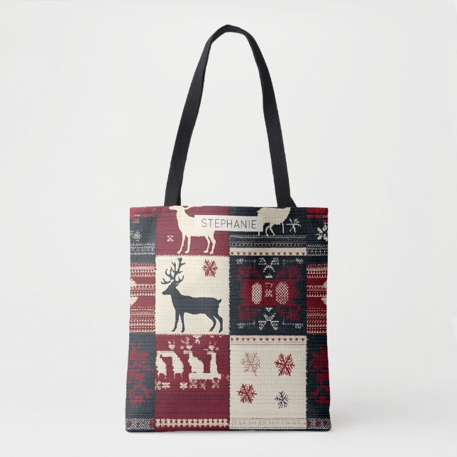 Tote Bag Fair Isle Patchwork | Renard rustique (Devant)