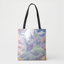 Tote Bag Fairytale Castle Spring Pastel Aquarelle