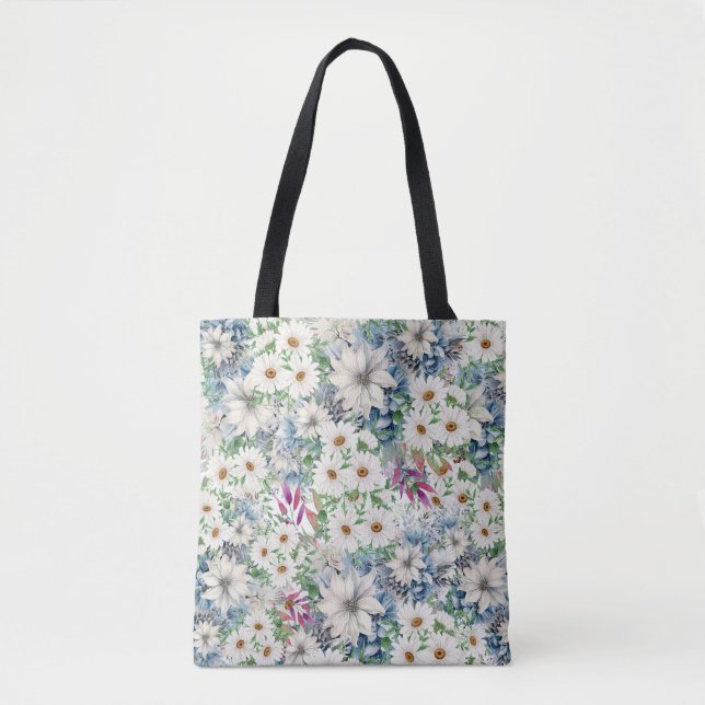 Tote Bag Faisceaux de printemps et motif floral bleu (Devant)