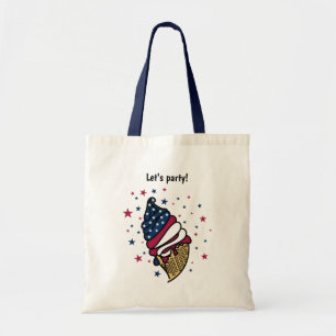 Tote Bag Faisons la fête ! Bleu rouge glacé cône