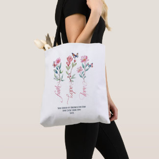 Tote Bag Faith Hope Amour Fleur sauvage Église Bible Person
