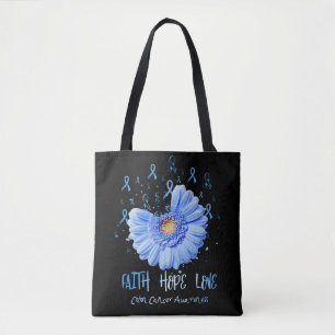 Tote Bag Faith Hope Love Colon Cancer Awareness Flower