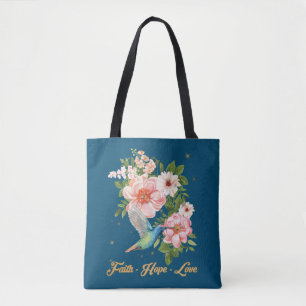 Tote Bag Faith Hope Love Hummingbird Picture Bird Print
