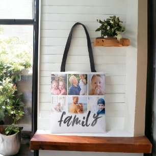 Tote Bag famille 6 photo collage script personnalisé fourre