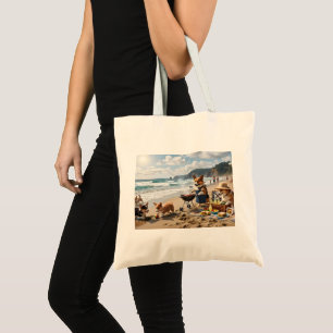 Tote Bag Famille Corgi à la Plage