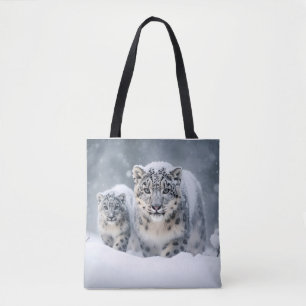 Tote Bag Famille d'animaux léopard de neige errants