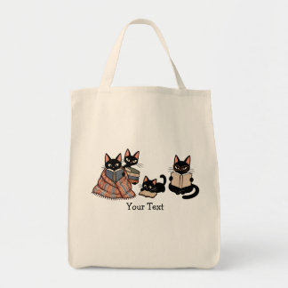 Tote Bag Famille de chat noir amateur de livres cadeau vint