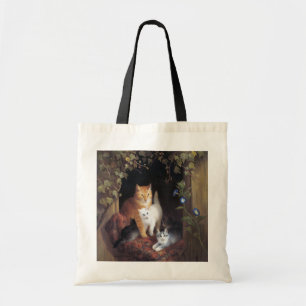 Tote Bag Famille de chats et feuille d'ivoire par Henriette