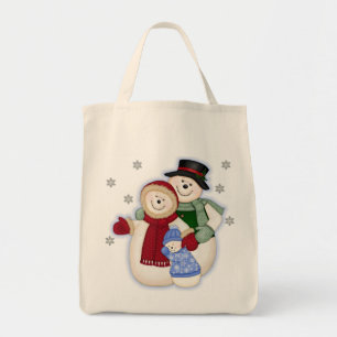 Tote Bag Famille de Snowman givré - Bleu