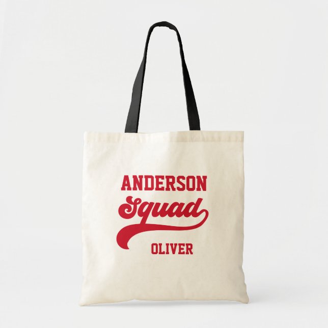 Tote Bag Famille d'équipe moderne rétro assorti rouge blanc (Devant)