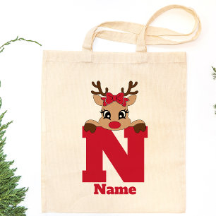 Tote Bag Famille Monogramme De Noël Cute Personnalisée Avec