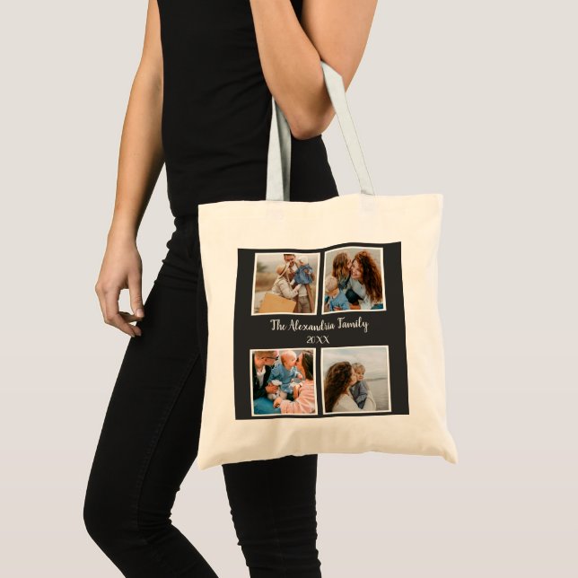 Tote Bag Famille personnalisée 4 photo collage modèle (Devant (produit))
