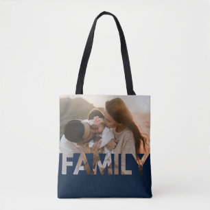 Tote Bag Famille Personnalisée Photo Bleu foncé