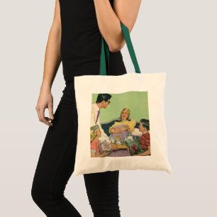 Tote Bag Famille Rétro Sert le Petit Déjeuner au Lit à Mama