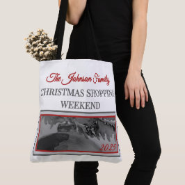 Tote Bag Family Christmas Shopping Weekend Crimson Ornament