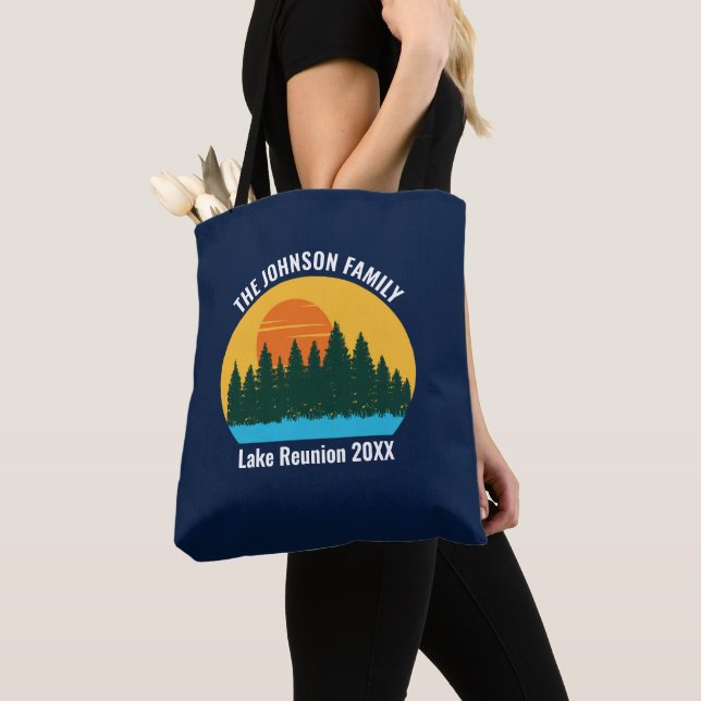 Tote Bag Family Lake Reunion Cute Coucher de soleil Customi (De près)