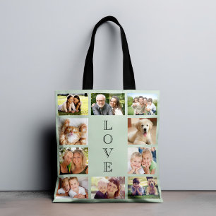 Tote Bag Family Love 10 Photo Collage Sage Green