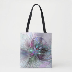 Tote Bag Fantaisie Abstraite Moderne Fleur Fractale Colorée