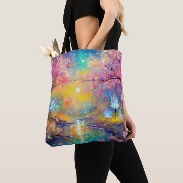 Tote Bag Fantaisie de fleurs de cerisier Lever de soleil Ru (De près)