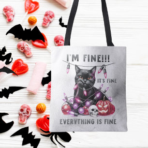 Tote Bag Fantaisie Noire Chat lumières de Noël Halloween