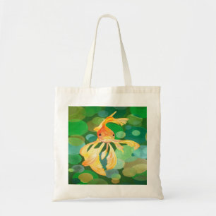 Tote Bag Fantastique poisson d'or avec bulles vertes Vector