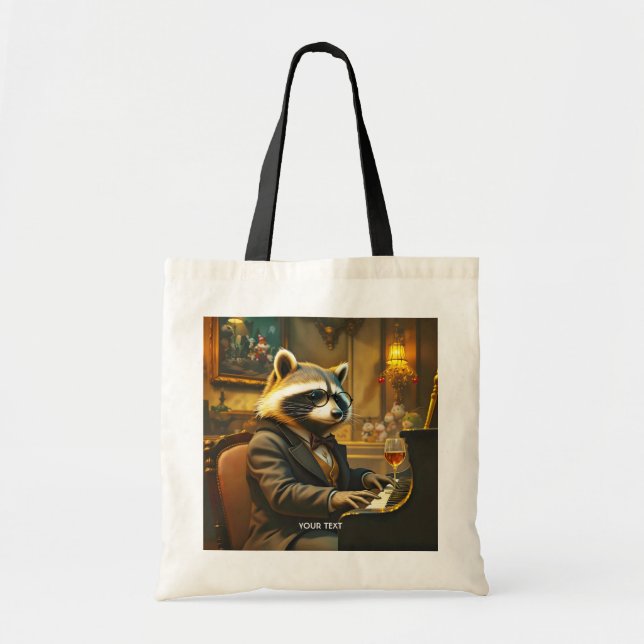 Tote Bag Fantasy Cute Piano Racoon Playing (Devant)