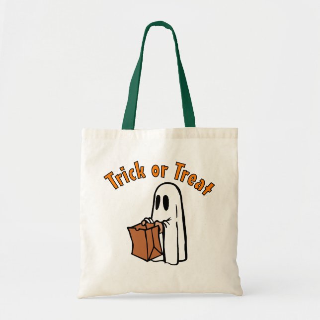 Tote Bag Fantôme d'Halloween avec Sac-Trac ou traitement (Devant)