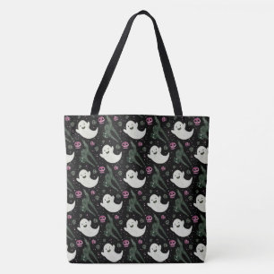 Tote Bag Fantôme d'Halloween, chats noirs et crânes