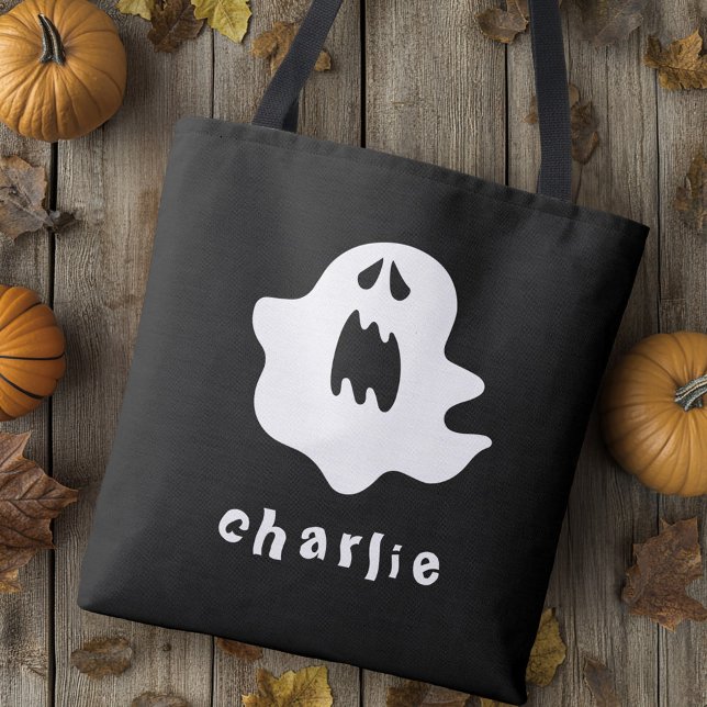Tote Bag fantôme éffrayant et nom Halloween (Spooky ghost and name Halloween Tote Bag)