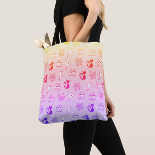 Tote Bag Fantôme, toiles d'araignées et chats noirs arc-en-