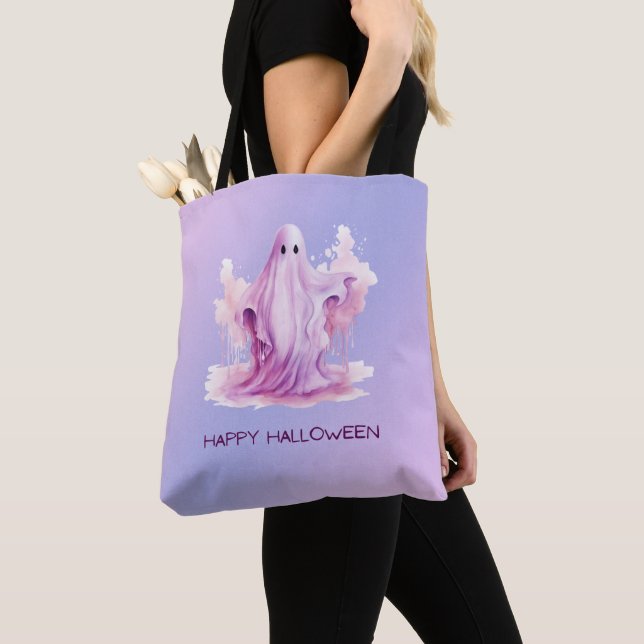 Tote Bag Fantôme violet et rose violet et Halloween bleu (De près)