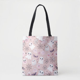 Tote Bag Fantômes roses et éléments d'Halloween Motif sans