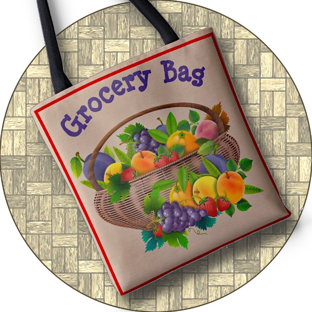 TOTE BAG - farbenfroher Obstkorb #2 - zweiseitig Tasche (A great Tote Bag for groceries or anything else. Available in 3 sizes. Text can be modified.)