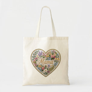 Tote Bag Faux Broderie Florale Cœur Maman